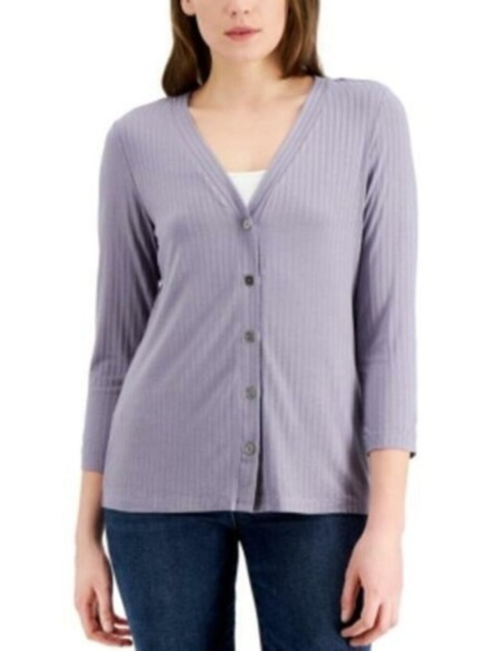 Fever Lavender Ribbed Button-Front Lightweight Cardigan
